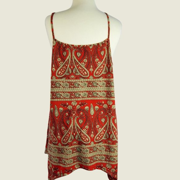 Asymmetrical Boho Top Red-Light Green Bandana Paisely Pattern 2XL - Picture 7 of 11